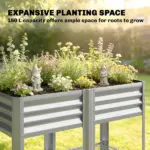 Outsunny Raised Garden Bed Galvanized Steel, Elevated Planter Box with Storage Shelf, Bed Liner, 31.5 Inch High, Silver - Image 4