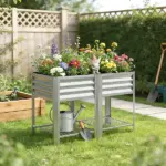 Outsunny Raised Garden Bed Galvanized Steel, Elevated Planter Box with Storage Shelf, Bed Liner, 31.5 Inch High, Silver - Image 9
