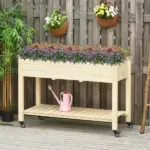 Raised Garden Bed Mobile Elevated Wood Planter Box with Lockable Wheels, Storage Shelf for Herbs and Vegetables Backyard Patio Balcony Zebrano - Image 2