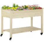 Raised Garden Bed Mobile Elevated Wood Planter Box with Lockable Wheels, Storage Shelf for Herbs and Vegetables Backyard Patio Balcony Zebrano