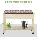 Raised Garden Bed Mobile Elevated Wood Planter Box with Lockable Wheels, Storage Shelf for Herbs and Vegetables Backyard Patio Balcony Zebrano - Image 4