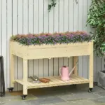 Raised Garden Bed Mobile Elevated Wood Planter Box with Lockable Wheels, Storage Shelf for Herbs and Vegetables Backyard Patio Balcony Zebrano - Image 10