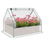 Outsunny Raised Garden Bed, Outdoor Metal Planter Box with Mini Greenhouse, White and Brown - Image 11