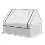Outsunny Raised Garden Bed, Outdoor Metal Planter Box with Mini Greenhouse, White and Brown