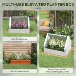 Outsunny Raised Garden Bed, Outdoor Metal Planter Box with Mini Greenhouse, White and Brown - Image 4
