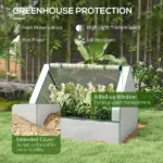 Outsunny Raised Garden Bed, Outdoor Metal Planter Box with Mini Greenhouse, White and Brown - Image 5