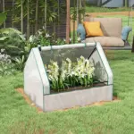 Outsunny Raised Garden Bed, Outdoor Metal Planter Box with Mini Greenhouse, White and Brown - Image 10