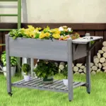 Outsunny Raised Garden Bed Planter Box with 8 Grow Grids, Storage Shelf and Lockable Wheels - Image 2