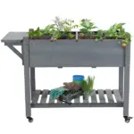 Outsunny Raised Garden Bed Planter Box with 8 Grow Grids, Storage Shelf and Lockable Wheels - Image 11