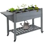 Outsunny Raised Garden Bed Planter Box with 8 Grow Grids, Storage Shelf and Lockable Wheels