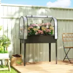 Outsunny 39.4 Inch Raised Garden Bed with Flip Up Greenhouse Cover Black - Image 2