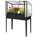 Outsunny 39.4 Inch Raised Garden Bed with Adjustable Flip Up Greenhouse Cover Black