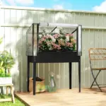 Outsunny 39.4 Inch Raised Garden Bed with Adjustable Flip Up Greenhouse Cover Black - Image 2