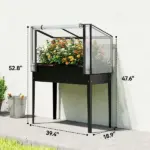 Outsunny 39.4 Inch Raised Garden Bed with Adjustable Flip Up Greenhouse Cover Black - Image 3