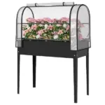 Outsunny 39.4 Inch Raised Garden Bed with Flip Up Greenhouse Cover Black