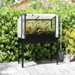 Outsunny 39.4 Inch Raised Garden Bed with Adjustable Flip Up Greenhouse Cover Black - Image 10
