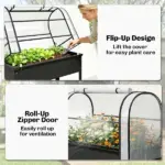 Outsunny 39.4 Inch Raised Garden Bed with Flip Up Greenhouse Cover Black - Image 6