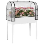 Outsunny Raised Garden Bed with Flip-Up Greenhouse Cover, Metal Elevated Garden Bed with Legs and Drainage Hole, White - Image 11