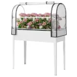 Outsunny Raised Garden Bed with Flip-Up Greenhouse Cover, Metal Elevated Garden Bed with Legs and Drainage Hole, White