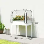 Outsunny Raised Garden Bed with Flip-Up Greenhouse Cover, Metal Elevated Garden Bed with Legs and Drainage Hole, White - Image 3
