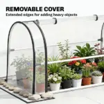 Outsunny Raised Garden Bed with Flip-Up Greenhouse Cover, Metal Elevated Garden Bed with Legs and Drainage Hole, White - Image 5