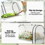 Outsunny Raised Garden Bed with Flip-Up Greenhouse Cover, Metal Elevated Garden Bed with Legs and Drainage Hole, White - Image 6
