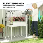 Outsunny Raised Garden Bed with Flip-Up Greenhouse Cover, Metal Elevated Garden Bed with Legs and Drainage Hole, White - Image 7