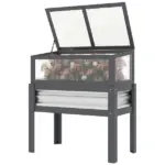 Outsunny Raised Garden Bed with Flip-Up Mini Greenhouse, Elevated Planter Box with Legs and Bed Liner for Flowers, Vegetables