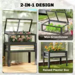 Outsunny Raised Garden Bed with Flip-Up Mini Greenhouse, Elevated Planter Box with Legs and Bed Liner for Flowers, Vegetables - Image 4