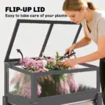 Outsunny Raised Garden Bed with Flip-Up Mini Greenhouse, Elevated Planter Box with Legs and Bed Liner for Flowers, Vegetables - Image 5