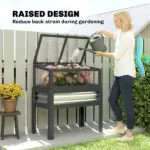 Outsunny Raised Garden Bed with Flip-Up Mini Greenhouse, Elevated Planter Box with Legs and Bed Liner for Flowers, Vegetables - Image 6