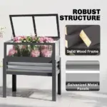 Outsunny Raised Garden Bed with Flip-Up Mini Greenhouse, Elevated Planter Box with Legs and Bed Liner for Flowers, Vegetables - Image 8