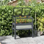 Outsunny Raised Garden Bed with Flip-Up Mini Greenhouse, Elevated Planter Box with Legs and Bed Liner for Flowers, Vegetables - Image 9
