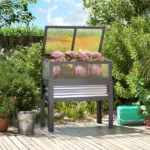Outsunny Raised Garden Bed with Flip-Up Mini Greenhouse, Elevated Planter Box with Legs and Bed Liner for Flowers, Vegetables - Image 10