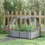 Outsunny Raised Garden Bed with Greenhouse, Steel Planter Box with Plastic Cover, Roll-Up Window, Clear - Image 11