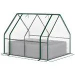 Outsunny Raised Garden Bed with Greenhouse, Steel Planter Box with Plastic Cover, Roll-Up Window, Clear - Image 18