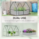Outsunny Raised Garden Bed with Greenhouse, Steel Planter Box with Plastic Cover, Roll-Up Window, Clear - Image 4