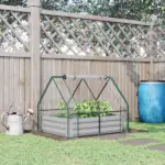 Outsunny Raised Garden Bed with Greenhouse, Steel Planter Box with Plastic Cover, Roll-Up Window, Clear - Image 10