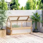 Outsunny Raised Garden Bed with Greenhouse Top, Garden Wooden Cold Frame Greenhouse Flower Planter Protection, 48 Inchx24 Inchx32.25 Inch, Natural - Image 2