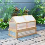 Outsunny Raised Garden Bed with Greenhouse Top, Garden Wooden Cold Frame Greenhouse Flower Planter Protection, 48 Inchx24 Inchx32.25 Inch, Natural - Image 15