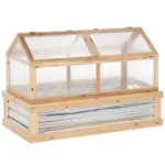 Outsunny Raised Garden Bed with Greenhouse Top, Garden Wooden Cold Frame Greenhouse Flower Planter Protection, 48 Inchx24 Inchx32.25 Inch, Natural