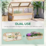 Outsunny Raised Garden Bed with Greenhouse Top, Garden Wooden Cold Frame Greenhouse Flower Planter Protection, 48 Inchx24 Inchx32.25 Inch, Natural - Image 4