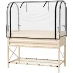 Raised Garden Bed with Legs and Cover Metal Elevated Planter Box with Bottom Shelf and Liner Cream