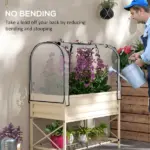 Raised Garden Bed with Legs and Cover Metal Elevated Planter Box with Bottom Shelf and Liner Cream - Image 7