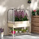 Raised Garden Bed with Legs and Cover Metal Elevated Planter Box with Bottom Shelf and Liner Cream - Image 10