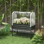 Outsunny Raised Garden Bed with Legs and Cover, Metal Elevated Planter Box with Bottom Shelf and Liner for Vegetables, Black - Image 2