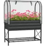Outsunny Raised Garden Bed with Legs and Cover, Metal Elevated Planter Box with Bottom Shelf and Liner for Vegetables, Black - Image 11