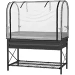 Outsunny Raised Garden Bed with Legs and Cover, Metal Elevated Planter Box with Bottom Shelf and Liner for Vegetables, Black