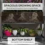 Outsunny Raised Garden Bed with Legs and Cover, Metal Elevated Planter Box with Bottom Shelf and Liner for Vegetables, Black - Image 5