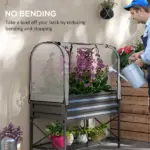 Outsunny Raised Garden Bed with Legs and Cover, Metal Elevated Planter Box with Bottom Shelf and Liner for Vegetables, Black - Image 7